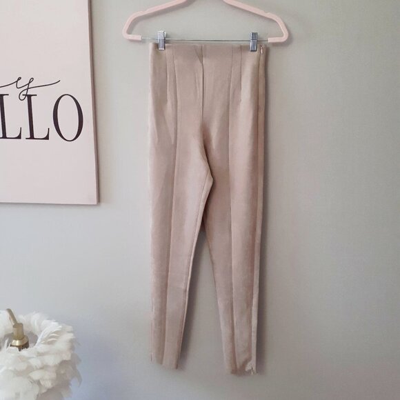 NWT Zara camel light brown faux suede high rise leggings w/ zipper accents, XS - Picture 11 of 12